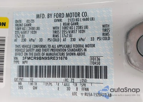 2025 Ford Bronco Sport Big Bend from USA, damaged, VIN 3FMCR9BN9SRE31676